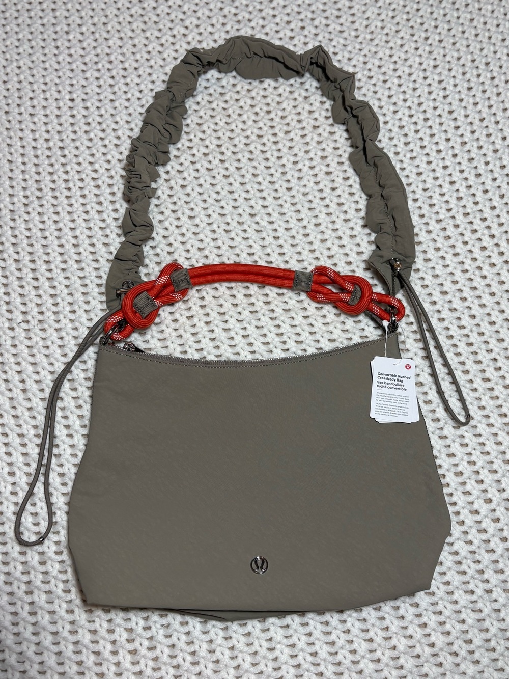 NWT lululemon convertible ruched crossbody bag in warm ash grey/sunburst orange